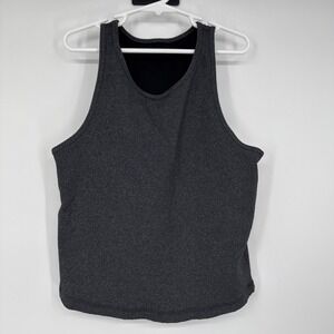 VUORI Pose Plyo Ribbed Rib Tank Top Heather Gray Small Built In Bra No Pad Crop
